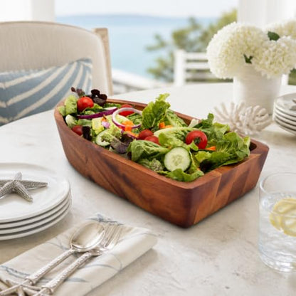 Arthur Court Boat Shape Acacia Wood Serving Bowl - Large Salad Bowl for Fruits and Snacks - 3" H x 9" W x 16" L - size: 3 inches Tall x 9 Wide 16 Long