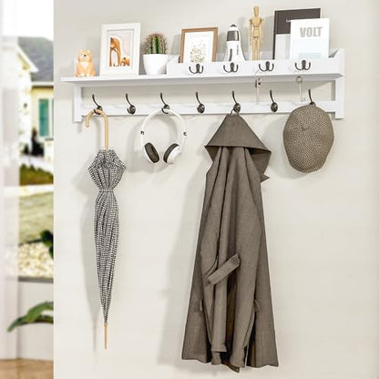AMBIRD 35 inch Coat Rack Wall Mount, Extra Long Coat Hooks Wall Mount, Entryway Shelf with 7 Dual Coat Hooks 4 Key Hooks Mail Organizer, Wooden Wall Coat Rack with Hooks, Key Holder Rack (White) - color: White, size: 35" L