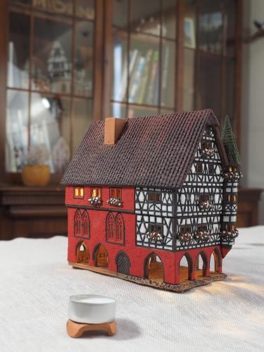 Ceramic Art Tealight Candle Holder Room Decoration Handcrafted Collectible Miniature Aroma Light House Town Hall in Fulda, Germany C330