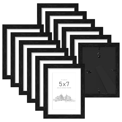 5x7 Solid Wood Frame Set of 12, Black Wood Grain Gallery Wall | Fits 4x6 Photos With Mat or 5x7 Without Mat, Black Backboard, Vertical or Horizontal Wall Mount, Tabletop, Easy Opening - color: Black Wood Grain, size: 5x7" (12 Pack)