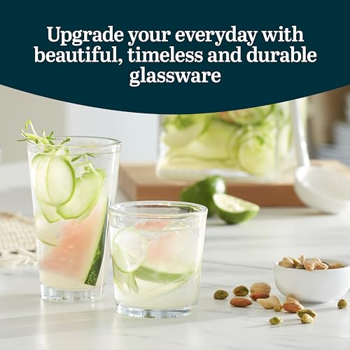 Libbey Preston Tumbler & Rocks Drinking Glasses Set of 16, All-Purpose Cups | 16 oz and 13 oz Capacities for Water, Juice, Cocktails, and More with Wide Mouths and Dishwasher-Safe Cleanup - color: 07 - Preston