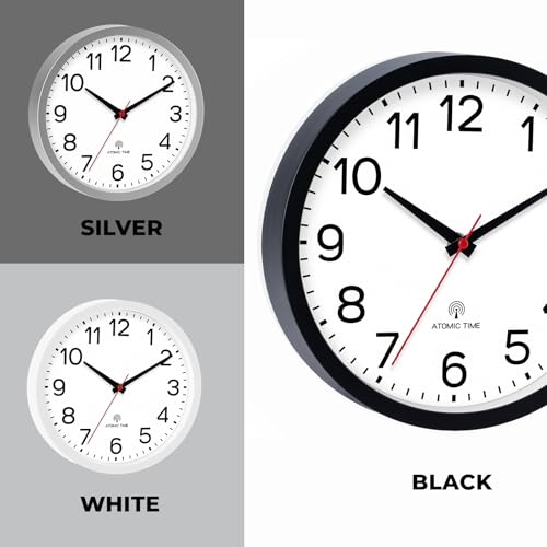 AKCISOT 10 Inch Wall Clock, Silent Battery Operated Analog Clock, White | Atomic | Classroom | Kitchen | Office | Easy to Read Numbers | Garage - color: Atomic_white, size: 10 Inch