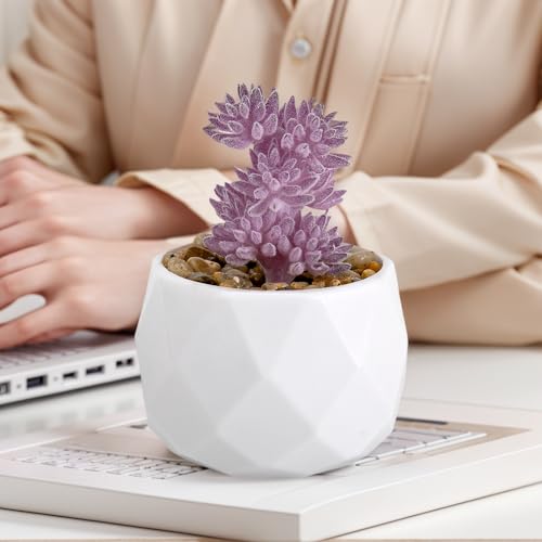 Mini Artificial Succulent Plants in Pot, Diamond Ceramic Decorative Plant for Home, Office Desk Succulent for Living Room, Bedroom, Green C - color: Purple