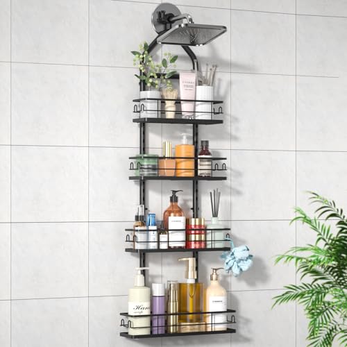 Shower Caddy Hanging Rustproof, 4 Tier Adjustable Hanging Shower Caddy Over Showerhead, No Drilling Handing Shower Racks for Bathroom Shampoo Soap Storage - style: 4 Tier