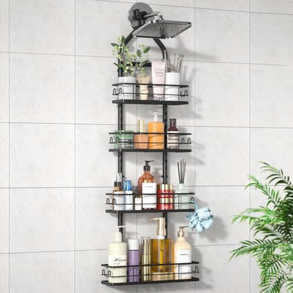 Shower Caddy Hanging Rustproof, 4 Tier Adjustable Hanging Shower Caddy Over Showerhead, No Drilling Handing Shower Racks for Bathroom Shampoo Soap Storage - style: 4 Tier