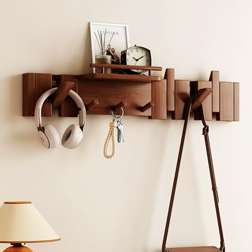 Wall Mounted Piano Key Hanger | Flip Style Hook | Entrance Wall Art Hook, Made of Oak Wood (3 Times Painted, 4 Times Polished) (Fence Walnut, 8Hooks) - color: Fence Walnut, size: 8Hooks