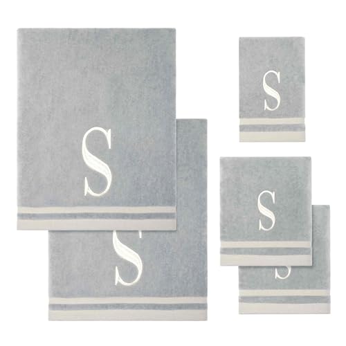 Avanti Linens - Towel Set, Soft & Absorbent Cotton, Embroidered Bathroom Decor, Set of 5 (Monogram Collection, Initial S) - style: S