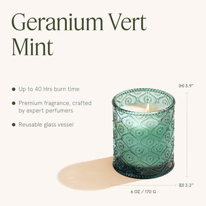 LA JOLIE MUSE Geranium Vert Mint Scented Candle for Home, Soy Wax 40 Hrs | Luxury Blue Jar Candle, Natural Clean Non Toxic, Fresh Summer Candles for Candle Warmer, Gift for Women Men, Lavender, Clove - color: Geranium Vert Mint