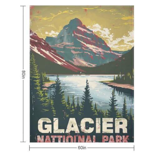 Mid Century Glacier National Park 03 Flannel Blankets Fleece Soft Throw Lightweight Plush Gifts for Couch, Bed, Cozy Sofa Plush, Chair, Lovers 60x80in(150x200cm) - color: Style, size: 60x80in(150x200cm)