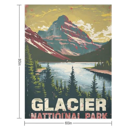 Mid Century Glacier National Park 03 Flannel Blankets Fleece Soft Throw Lightweight Plush Gifts for Couch, Bed, Cozy Sofa Plush, Chair, Lovers 60x80in(150x200cm) - color: Style, size: 60x80in(150x200cm)