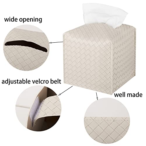 Tissue Box Cover PU Leather Tissue Holder Square Facial Tissue Case Facial Paper Organizer Dispenser for Bathroom, Vanity Countertop, Tabletop, Car, Griege | PU Leather, Easy to Fill, Easy Clean, Decorative Tissue Box Holder for Office, Bathroom, Kitchen,