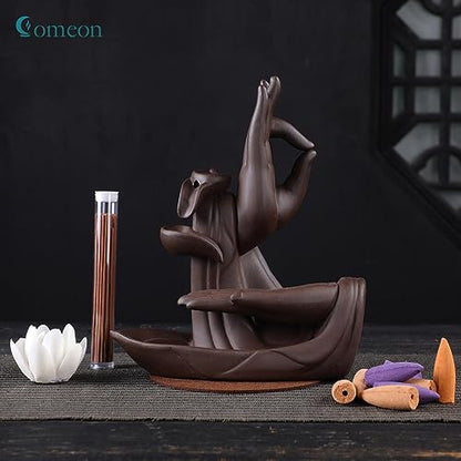 Comeon Backflow Incense Holder Burner Handmade Ceramic Lotus | Handmade Ceramic Lotus Design, Holds Incense Cones and Sticks, Includes 10 Backflow Incense Cones Perfect Home Decor