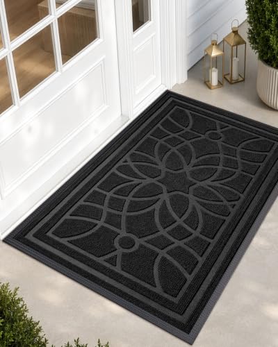 DEXI Front Door Mat Outside Entrance 3x5ft, Heavy Duty Non Slip, Black | Low Profile Doormat with Rubber Back, Traps Dirt & Moisture, Easy to Clean, Fits Entryway, Patio, Garage - color: Black, size: 35" X 59" (Rectangular)