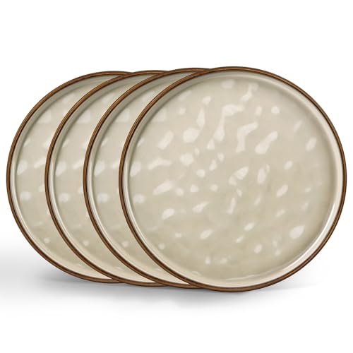 LIANYU Ceramic Plates Set for 4, 10.2In Porcelain Dinner Salad Appetizer Plates for Kitchen, Modern Round Stoneware Dining Dish Set, Scratch Resistant, Microwave, Oven and Dishwasher Safe, Sandy Beige - color: Sandy Beige, size: 10.2 Inch for 4