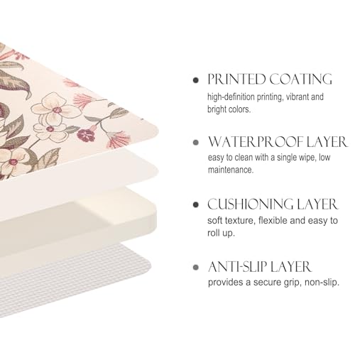 Vinyl Waterproof Placemats Set of 6 Rectangular,12"*17"-Grace A | Wipeable Beautiful Print Place Mats,Stain Resistant,Heat Resistant,Everyday Meals,Kitchen,Dinning,Holiday,Decor - color: Grace a