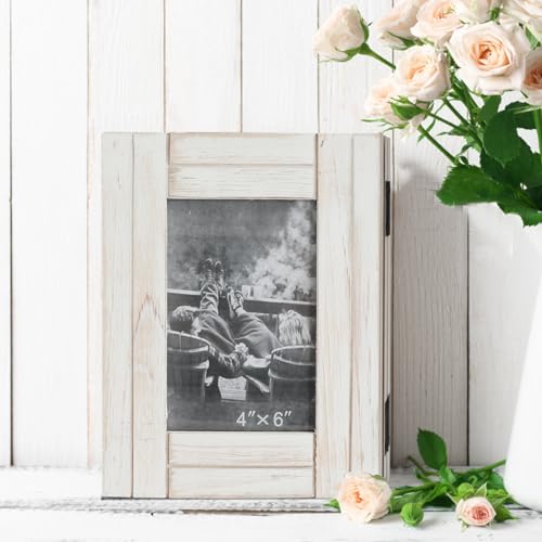 RiteSune Rustic Picture Frame White, 4X6 Picture Frame College, 3 Photo Frame Hinged Farmhouse Picture Frames Desk Photo Frame for Home Office - color: Trifold White 4X6