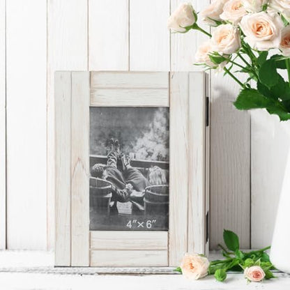 RiteSune Rustic Picture Frame White, 4X6 Picture Frame College, 3 Photo Frame Hinged Farmhouse Picture Frames Desk Photo Frame for Home Office - color: Trifold White 4X6