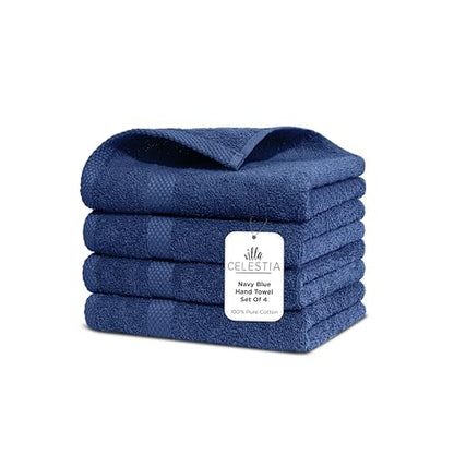 Villa Celestia Cotton Hand Towels Set of 4, 16 x 28, Oeko-TEX Certified, Quick Dry, Navy Blue - color: Navy Blue, size: Hand Towel - Pack of 4