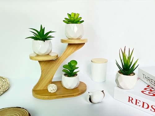 Succulents Artificial Plants Indoors in Mini White Ceramic Pots, Fake Succulents Outdoor, Aesthetic Green Succulents Decor Faux Desk Plant for Bathroom, Bedroom,Living Room,Office,Shelf (White)
