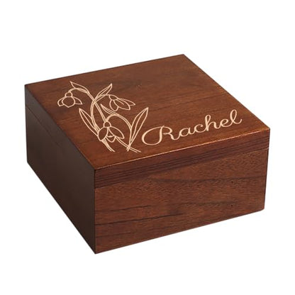 Personalized Wooden Memory Keepsake Box Custom with Birth Flower & Message | Jewelry, Photos & Memento Storage Chest, Customize Floral Design Wood Gift Box for Women, Mom & Girls, for Birthday Christmas - size: 7.7"L x 7.7"W x 3.9"H, style: Birth Flower