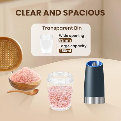Battery Gravity Salt Pepper Grinder Set, 2 Pack (Grey) | Gravity Automatic Grinder With LED Light & Adjustable Roughness, Each Requires 6 AAA Batteries For Kitchen Daily Seasoning - color: Battery/Set/ Grey