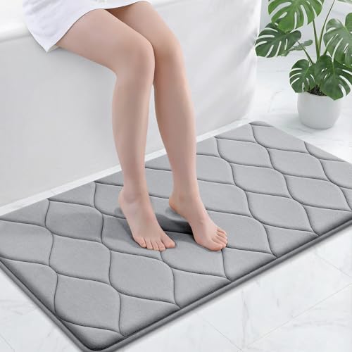Smiry Memory Foam Bath Mat 44x24, Ultra Soft Absorbent Bathroom Rugs | Grey, Plush Quick Dry and Machine Washable Cushion Bath Mats for Bathroom, Shower, Tub & Home Decor - color: Grey, size: 44"x24"