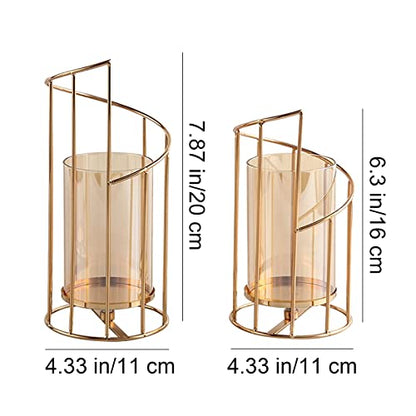 Metal Wire Candle Holder Set of 2, Glass Pillar Candle Holders Gold Decorative Tea Light Candleholders for Home Decor Table Decorations Centerpiece
