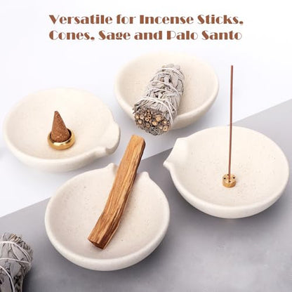 Incense Holder for Sticks Cones Tealight Candles Bricks Sage Palo Santo Multifunctional Incense Burner Bowl with Brass Holders Ceramic Incense Stick Holder with Ash Catcher - size: 4'' Ceramic Bowl & Holders