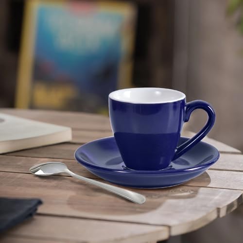 homEdge Porcelain Espresso Shot Cup Set with Saucers and Stainless Steel Spoons - 80 ml / 2.67 oz, Set of 4, Navy - color: Navy