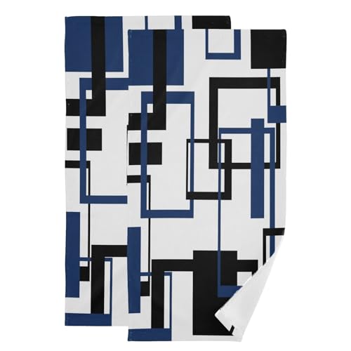 Geometric Black and Navy Blue Hand Towels for Bathroom Set of 2,Absorbent Abstract Modern Stylish White Kitchen Towels 14"x28",Decorative Bathroom Towels for Bath,Face,Guest,Hair,Shower - color: Blue
