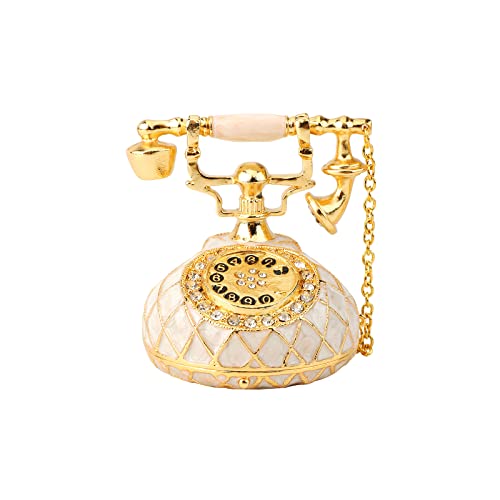 QIFU Hand Painted Small White Telephone Style Enameled Trinket Box Hinged, Unique Gift for Family - color: T3 White