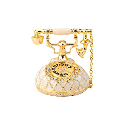 QIFU Hand Painted Small White Telephone Style Enameled Trinket Box Hinged, Unique Gift for Family - color: T3 White