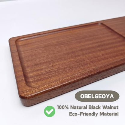 Black Walnut Wood Serving Board with Handle - 15" x 6" Food Serving Tray for Kitchen Appetizers, Wooden Cutting Chopping Board for Meat, Vegetables, Bread, Cheese Board - size: 15" X 6" Black Walnut