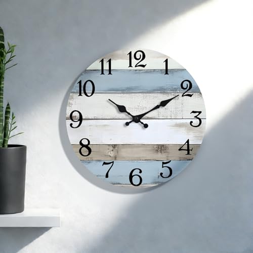 JoFomp 10 Inch Wooden Wall Clocks Battery Operated, Silent Wall Clock Non Ticking, Coastal Country Design Rustic Wall Clocks for Living Room Decor, Small Wall Clock for Bedroom Kitchen Bathroom - size: 10 Inch