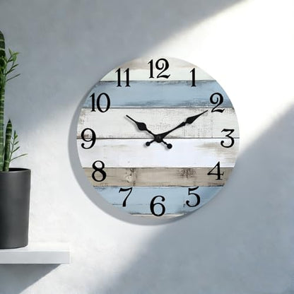 JoFomp 10 Inch Wooden Wall Clocks Battery Operated, Silent Wall Clock Non Ticking, Coastal Country Design Rustic Wall Clocks for Living Room Decor, Small Wall Clock for Bedroom Kitchen Bathroom - size: 10 Inch