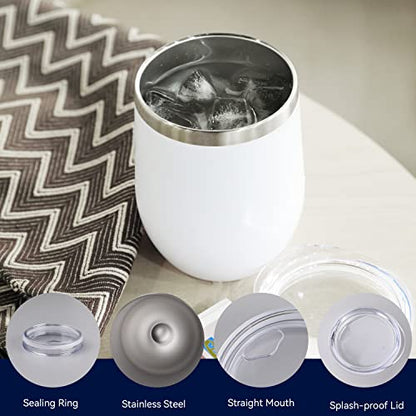 DOMICARE Stainless Steel Wine Tumbler Bulk with Lid, Personalized White Insulated Tumblers Set, 12oz Travel Coffee Cups Pack of 1 - color: White, size: 1 Count (Pack of 1)