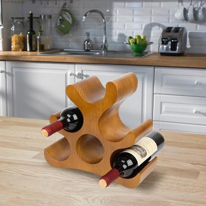Countertop Wine Rack - 6 Bottle Wooden Wine Rack - Freestanding Wine Bottle Holder Stand - Wine Storage Rack for Cabinet Pantry Bar Kitchen - color: Yellowish Brown