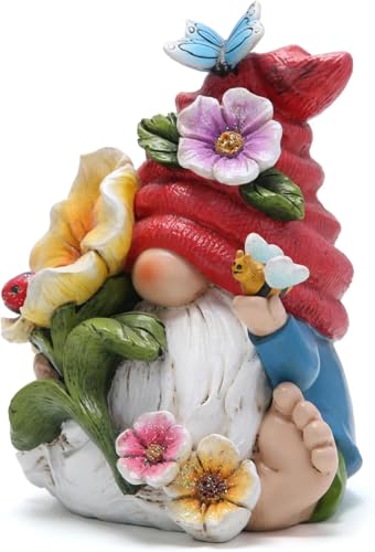 Hodao Gnome Figurine Decorations Indoor Home Decor Butterfly Bee Seven Star Ladybug - Dancing Spring Petal Gnome - Summer Garden Patio Gnome Sculpture Decorations (Flower gnome) - style: Garden