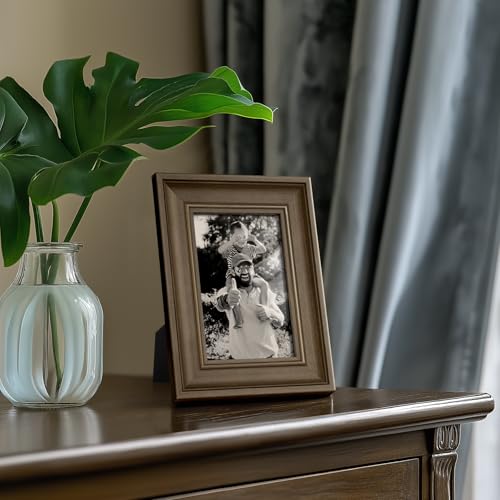 Yaetm 4x6 Picture Frame Set of 4, 1.4” Wide Molding & Brown Wood Grain Photo Frames with HD Tempered Glass, for Table Top & Wall Mounting (4 pack, Brown Wood Grain) - color: Wood Brown, size: 4x6, 4 pack