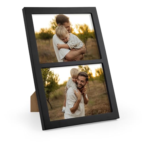 Golden State Art, 6x8 Double Picture Frame, Display Two 6x8 Photos (Black) | Solid Wood - Real Glass for Tabletop Or Wall Mounting (Black, 1 Pack) - color: Black, size: 2 Openings 6x8