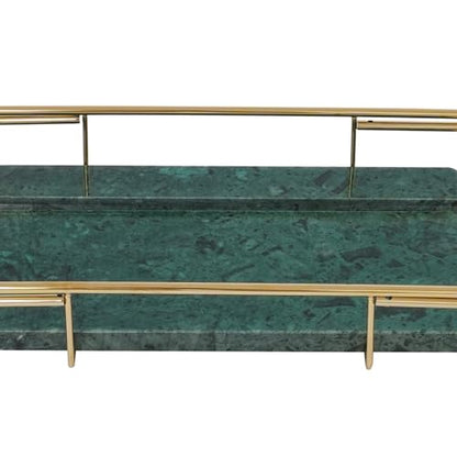 Expandable Stainless Steel Bathtub Caddy Tray, Adjustable Over Tub Rack Marble Board Anti-Slip Groove Raised Guardrail Modern Bath Organizer for Home Hotel Bathroom Use (Gold + Green) - color: Gold + Green