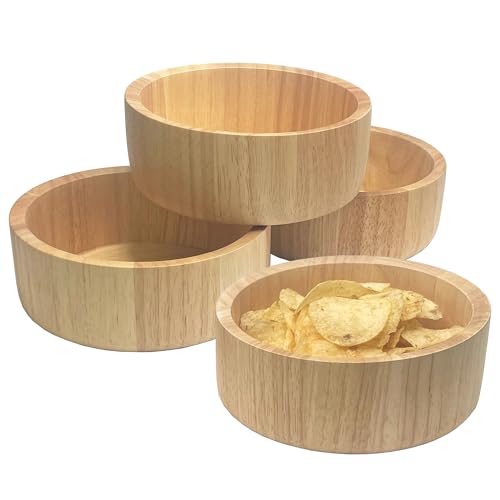 Woodard & Charles Rubberwood Ind Salad & Snack Bowls, 6.5" x 2.5", Set of 4 | Individual Wood Serving Bowls for Salad, Snacks, Fruit, Nuts, Candy, Chips and More. Ideal for Entertaining and Everyday Use - size: 6.5" x 2.5" Rubberwood Individual Bowls - Se