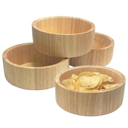 Woodard & Charles Rubberwood Ind Salad & Snack Bowls, 6.5" x 2.5", Set of 4 | Individual Wood Serving Bowls for Salad, Snacks, Fruit, Nuts, Candy, Chips and More. Ideal for Entertaining and Everyday Use - size: 6.5" x 2.5" Rubberwood Individual Bowls - Se