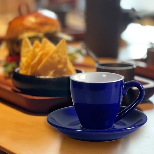 homEdge Porcelain Espresso Shot Cup Set with Saucers and Stainless Steel Spoons - 80 ml / 2.67 oz, Set of 4, Navy - color: Navy