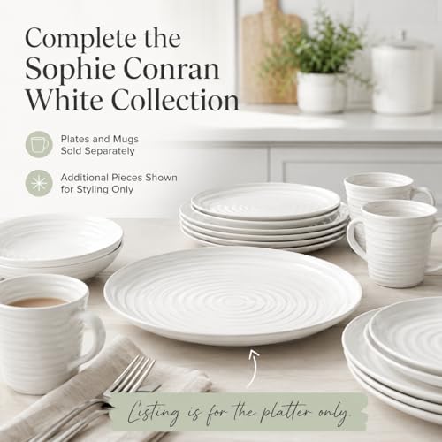 Portmeirion Sophie Conran Round Serving Platter - White | 12" Porcelain Serving Dish for Appetizers, Sandwiches, Desserts & Snacks, Oven, Microwave, Freezer & Dishwasher Safe