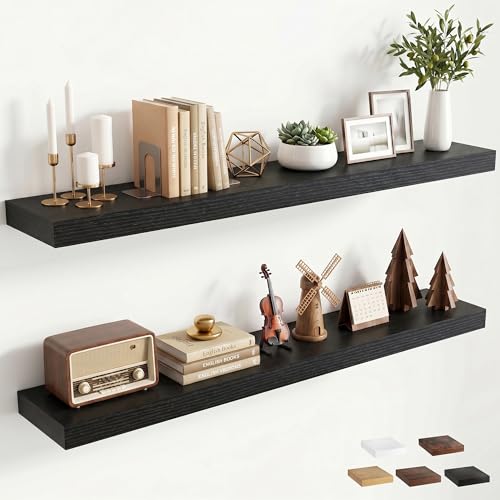 48 inchs Floating Shelves for Wall Mounted Set of 2,Rustic Wood Floating Shelf with Invisible Brackets for Small Bathroom,Bedroom,Living Room,Modern Home Decor -Black - color: Black, size: 48''W x 7.9''D x 1.5''H,Set of 2-MDF