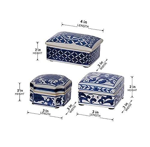 A&B Home Decorative Porcelain Box with Lid Blue and White Set of 3 Glazed Ceramic Hand Painted Jars Centerpiece Asian Decoration