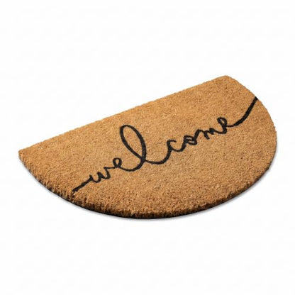 Half-Moon Welcome Doormat | 100% Natural Coir | Modern Script, Anti-Slip Backing | Semicircle Outdoor Front Door Mat - color: Warm Greeting - Arc