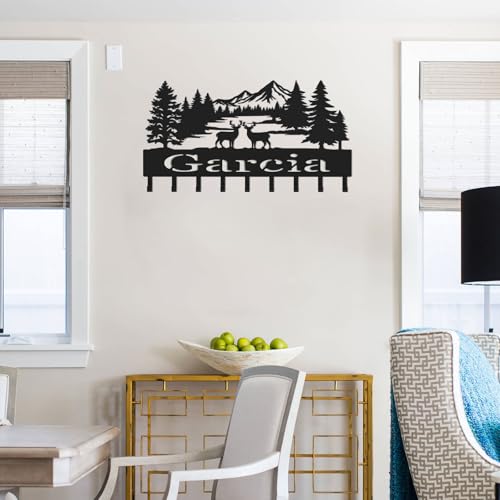 Custom Metal Key Holder, Personalized Key Holder Wall Mount with，Name Background Letter Theme, Ideal Keys Holder On Wall, Suitable for Living Room, Entrance, Kitchen(529) - color: Forest Deer