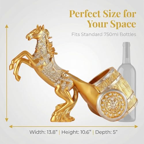 Horse Wine Bottle Holder, Standing Animal Figurine, Decorative Wine Rack Display Stand, Countertop Decor (Golden)